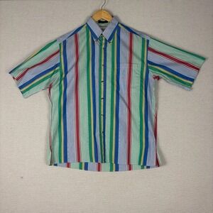 Vtg 80s Tuttle Golf Button Up Mens M Gator Popin Short‎ Sleeve Preppy Sripes